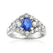 C. 1990 Vintage 1.30 Carat Sapphire and 1.40 ct. t.w. Diamond Ring in Platinum