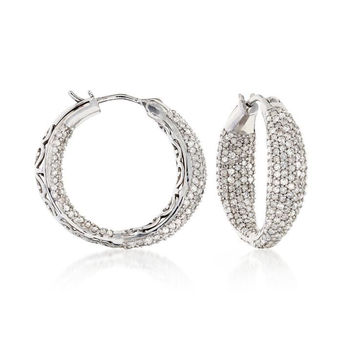 2.05 ct. t.w. Diamond Pave Inside-Outside Hoop Earrings in Sterling Silver