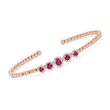 .70 ct. t.w. Ruby and .31 ct. t.w. Diamond Cuff Bracelet in 14kt Rose Gold