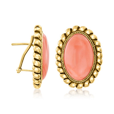 C. 1970 Vintage Pink Coral Earrings in 14kt Yellow Gold