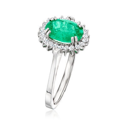1.70 Carat Emerald and .29 ct. t.w. Diamond Ring in 14kt White Gold