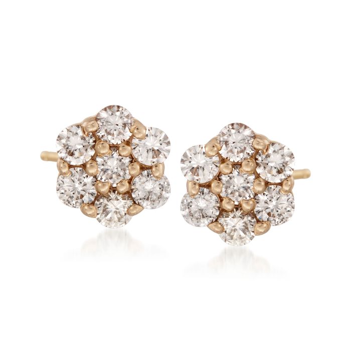 1.00 ct. t.w. Diamond Flower Stud Earrings in 14kt Yellow Gold