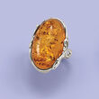 Orange Amber Ring in Sterling Silver