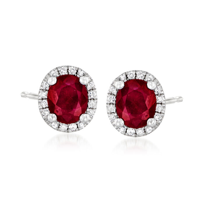 .80 ct. t.w. Ruby and .10 ct. t.w. Diamond Stud Earrings in 14kt White Gold