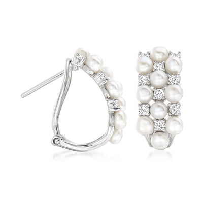3mm Cultured Pearl and .90 ct. t.w. White Topaz Earrings in Sterling Silver