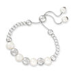 6-10.5mm Cultured Pearl and Sterling Silver Bead Bolo Bracelet