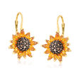 3.50 ct. t.w. Citrine and .80 ct. t.w. Smoky Quartz Sunflower Drop Earrings in 18kt Gold Over Sterling