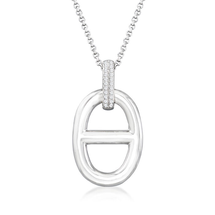 Charles Garnier &quot;Marina&quot; Sterling Silver Mariner-Link Pendant Necklace with .10 ct. t.w. CZs