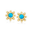 Turquoise Sun Stud Earrings in 14kt Yellow Gold