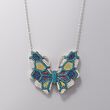 1.00 ct. t.w. Multicolored CZ and Multi-Stone Butterfly Necklace in Sterling Silver