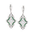 2.90 ct. t.w. CZ and .40 ct. t.w. Simulated Emerald Drop Earrings in Sterling Silver