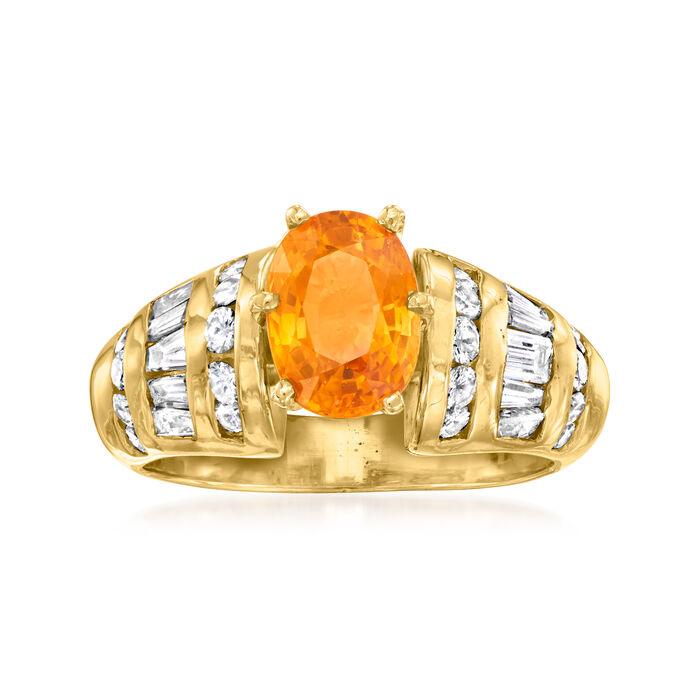 C. 1990 Vintage 1.75 Carat Yellow Sapphire and .75 ct. t.w. Diamond Ring in 18kt Yellow Gold