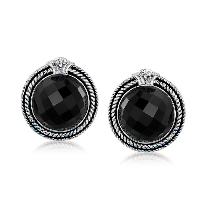 Andrea Candela &quot;Trebol&quot; Onyx Earrings with Diamond Accents in Sterling Silver