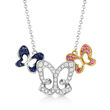 C. 1990 Vintage .39 ct. t.w. Diamond and .35 ct. t.w. Multicolored Sapphire Butterfly Necklace in 18kt Two-Tone Gold
