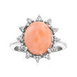 C. 1970 Vintage Pink Coral and .25 ct. t.w. Diamond Ring in 14kt White Gold