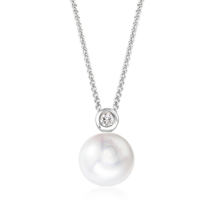 9-10mm Cultured Pearl Pendant Necklace with Diamond Accent in 18kt White Gold