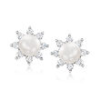 6mm Cultured Pearl and 2.00 ct. t.w. CZ Jewelry Set: Two Pairs of Stud Earrings and One Pair of Earring Jackets in Sterling Silver