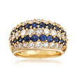 C. 1980 Vintage 1.47 ct. t.w. Sapphire and 1.73 ct. t.w. Diamond Multi-Row Ring in 18kt Yellow Gold