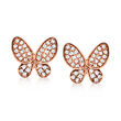 .19 ct. t.w. Pave Diamond Butterfly Earrings in 14kt Rose Gold