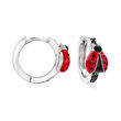 .10 ct. t.w. Black Spinel and Enamel Ladybug Huggie Hoop Earrings in Sterling Silver