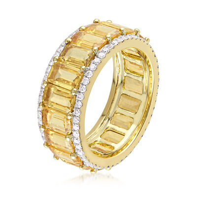 10.00 ct. t.w. Yellow Sapphire and .64 ct. t.w. Diamond Eternity Band in 14kt Yellow Gold