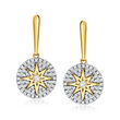 .33 ct. t.w. Diamond Star Disc Drop Earrings in 18kt Gold Over Sterling