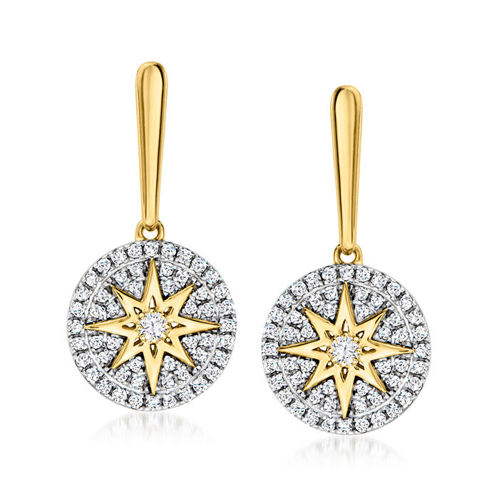 .33 ct. t.w. Diamond Star Disc Drop Earrings in 18kt Gold Over Sterling