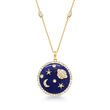 Lapis and .82 ct. t.w. Diamond Celestial Pendant Necklace in 14kt Yellow Gold