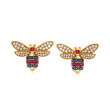 1.20 ct. t.w. Diamond, .40 ct. t.w. Ruby and .30 ct. t.w. Sapphire Bumblebee Earrings in 14kt Yellow Gold