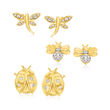 .31 ct. t.w. Diamond Jewelry Set: Three Pairs of Fluttery Critter Stud Earrings in 18kt Gold Over Sterling