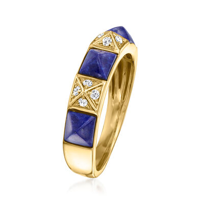 Lapis and .10 ct. t.w. Diamond Pyramid Ring in 14kt Yellow Gold