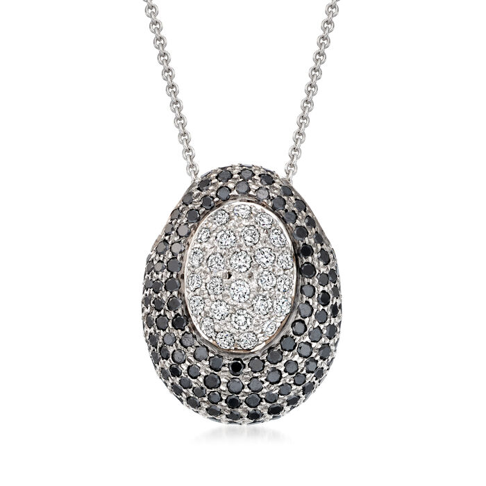 C. 1990 Vintage 1.50 ct. t.w. Black and White Diamond Pendant Necklace in 14kt and 18kt White Gold