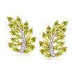 5.25 ct. t.w. Peridot and .11 ct. t.w. Diamond Leaf Earrings in 14kt Gold Over Sterling