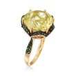 9.00 Carat Lemon Quartz and .37 ct. t.w. Green Diamond Ring in 14kt Yellow Gold Over Sterling Silver