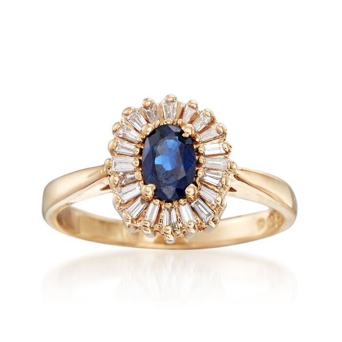 C. 1980 Vintage .55 Carat Sapphire and .30 ct. t.w. Diamond Halo Ring in 14kt Yellow Gold