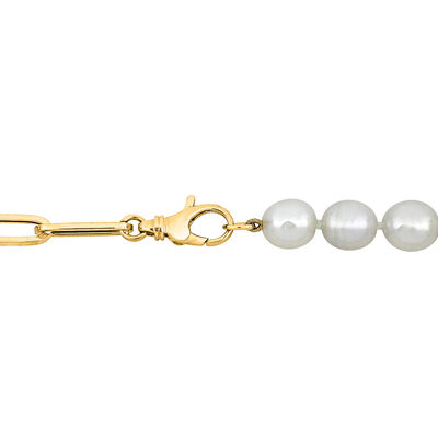 8-9mm Cultured South Sea Pearl and 14kt Yellow Gold Paper Clip Link Necklace