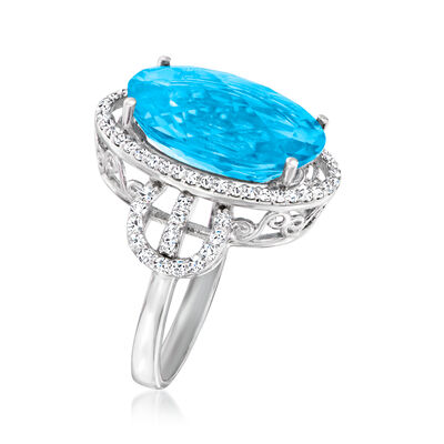 17.00 Carat Swiss Blue Topaz and .65 ct. t.w. Diamond Ring in 14kt White Gold
