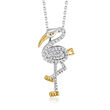 .25 ct. t.w. Diamond Flamingo Pendant Necklace in Two-Tone Sterling Silver