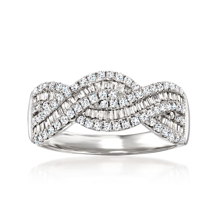 .70 ct. t.w. Round and Baguette Diamond Crisscross Ring in 14kt White Gold