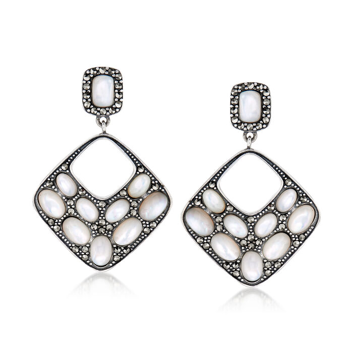 Mother-Of-Pearl and Marcasite Drop Earrings in Sterling Silver