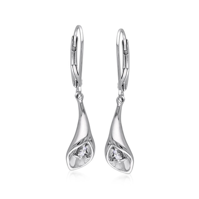Diamond-Accented Flower Drop Earrings in Sterling Silver