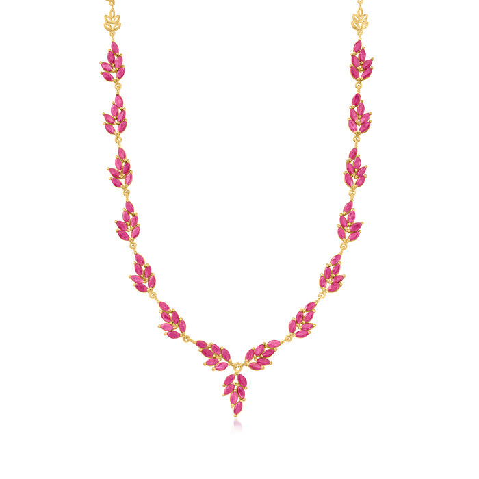 30.00 ct. t.w. Ruby Leaf Necklace in 18kt Gold Over Sterling