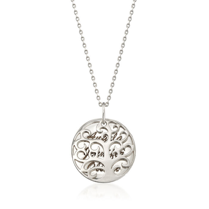 Sterling Silver Three-Name Family Tree Pendant Necklace