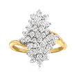 C. 1990 Vintage 1.10 ct. t.w. Diamond Bypass Ring in 14kt Two-Tone Gold