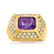 C. 1980 Vintage 1.75 Carat Amethyst Ring with .55 ct. t.w. Diamonds in 14kt Yellow Gold