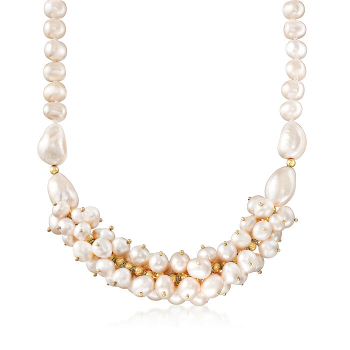 Cultured Pearl Cluster Necklace in 18kt Gold Over Sterling