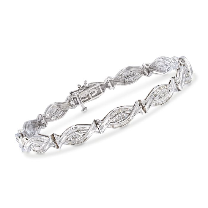 1.00 ct. t.w. Baguette Diamond Woven-Link Bracelet in Sterling Silver