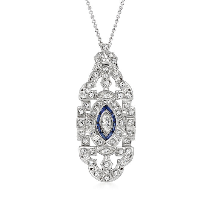 C. 1980 Vintage 2.40 ct. t.w. Diamond and .40 ct. t.w. Synthetic Sapphire Pin/Pendant Necklace in Platinum