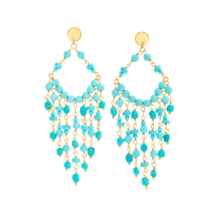 Italian Simulated Turquoise Chandelier Earrings in 24kt Gold Over Sterling