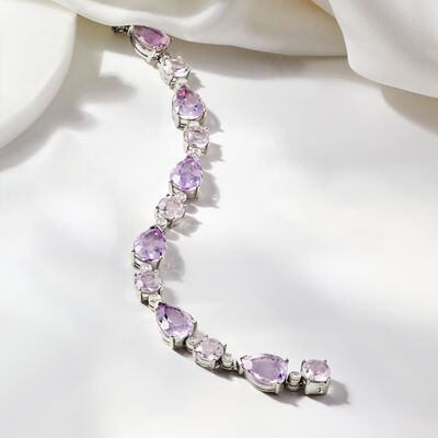 C. 1990 Vintage 31.20 ct. t.w. Amethyst and 9.60 ct. t.w. Rock Crystal Bracelet with .85 ct. t.w. Diamonds in 14kt White Gold